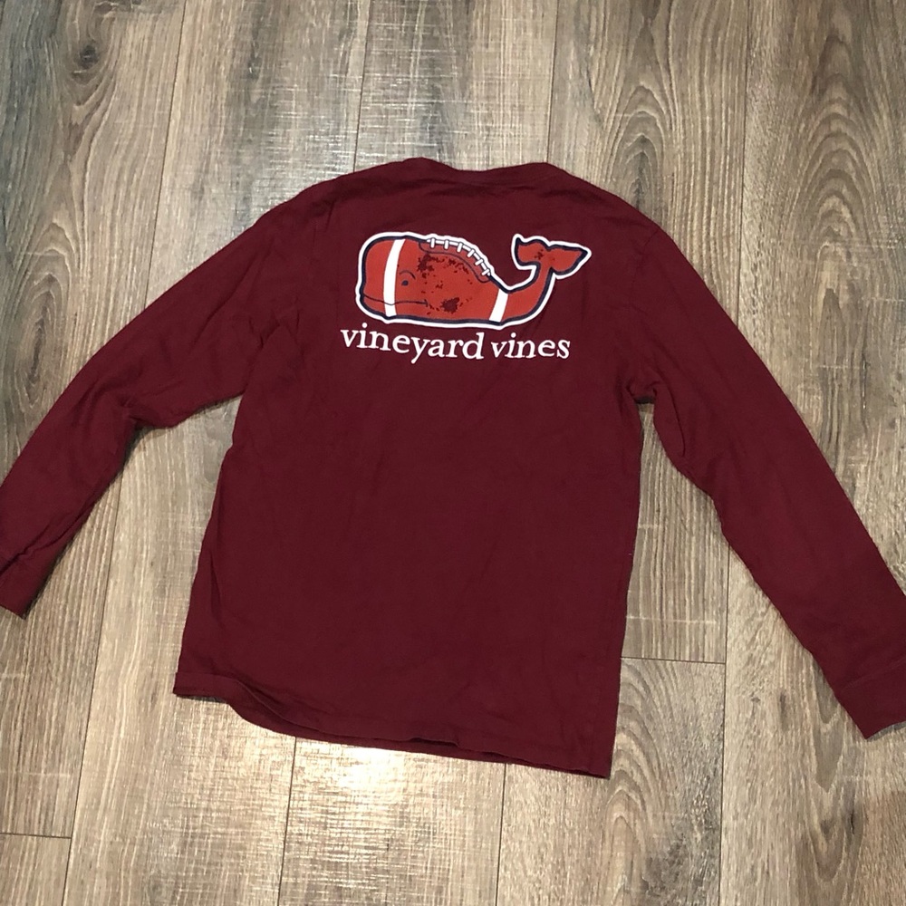Vineyard Vines Football Size 12-14 Maroon Long Sleeve Tee